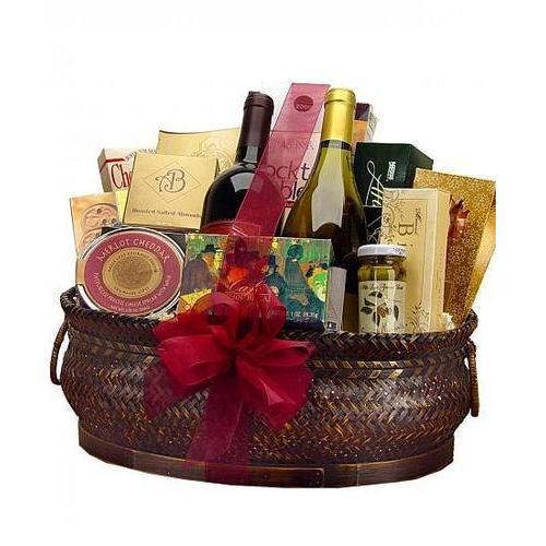 Gift Baskets - Deluxe Wine And Gourmet Basket-Two Bottles Of White Wine
